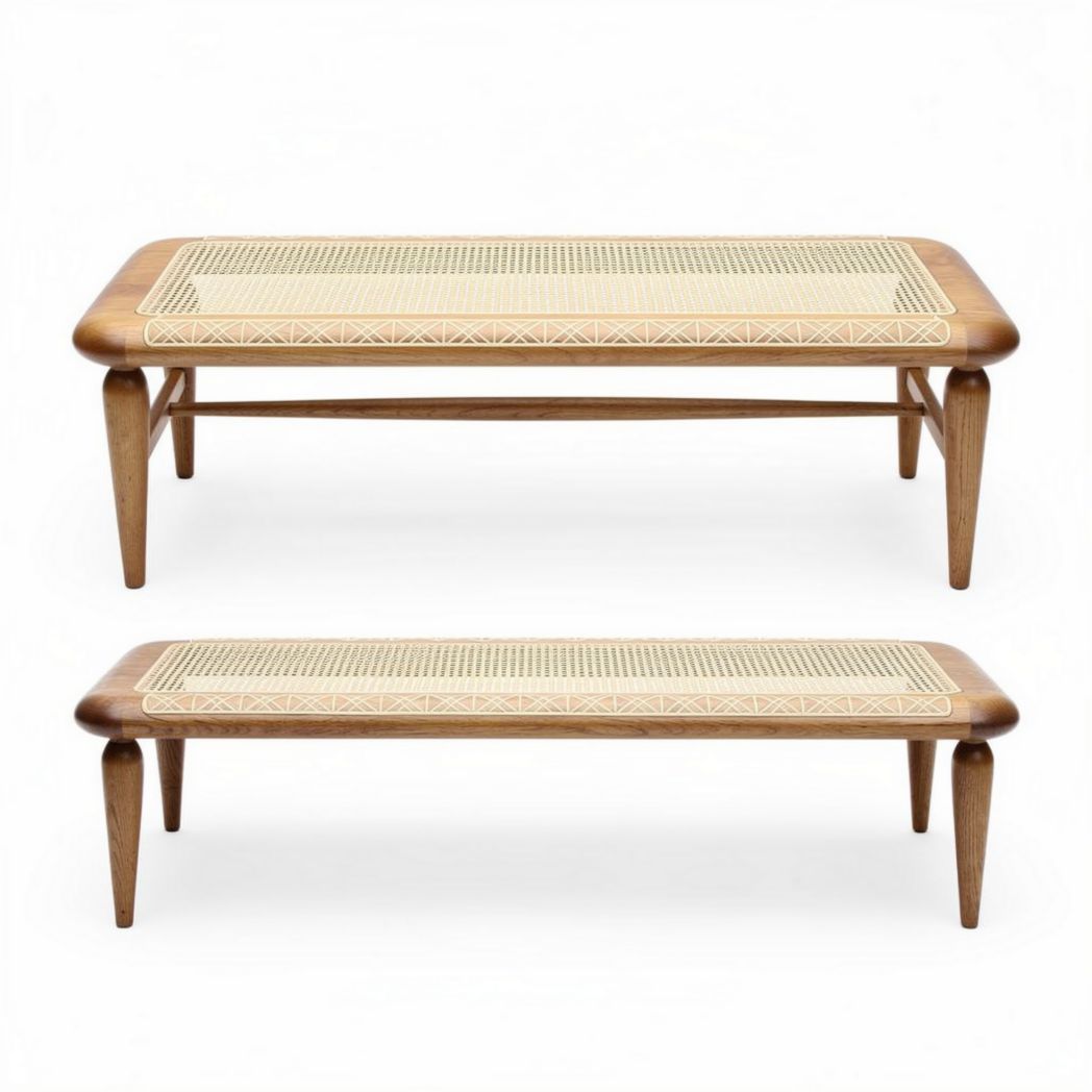 Wooden Coffee Table Set – Suitable for Living Room Use – Made of Wood and Rattan – 120 x 60 x 40cm