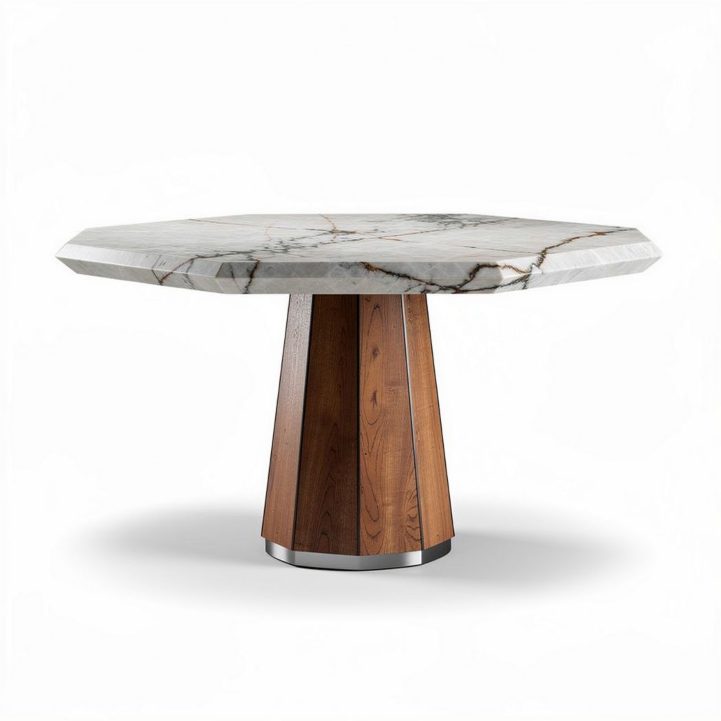 Marble Top Dining Table with Wooden Base – Indoor Dining Use – Marble and Wood Construction – 80 x 80 x 75cm